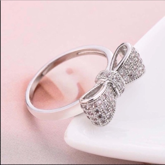 New Sterling silver bow ring sapphire detail SZ 8 - Picture 4 of 8